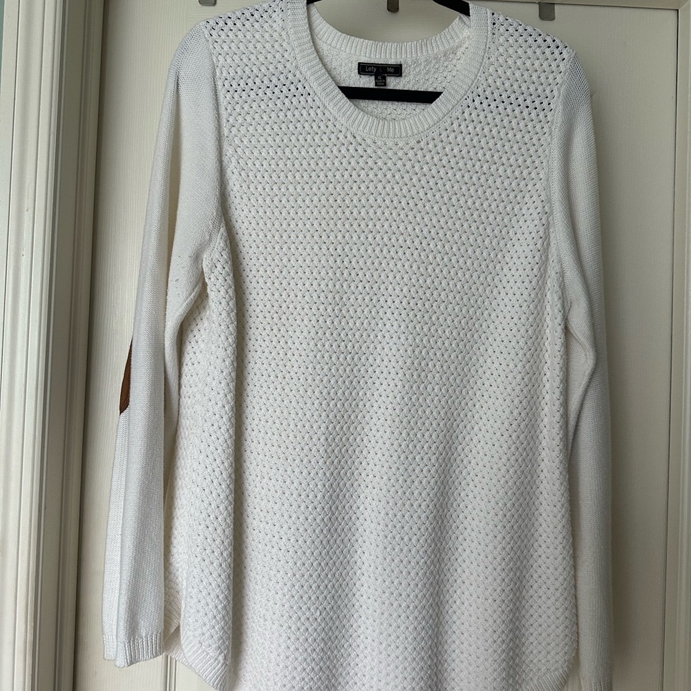 Chic White Sweater with Elbow Accents